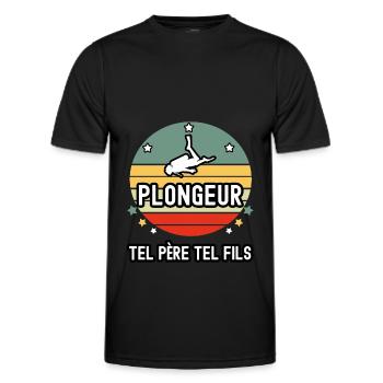 tel père tel fils papa plongeur apnée plongée - T-shirt sport Homme - noir - Devant - AI Model Male 178 dark (178cm)