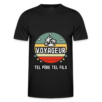 tel père tel fils papa voyageur voyage cadeau - T-shirt sport Homme - noir - Devant - AI Model Male 178 dark (178cm)