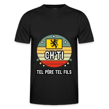 tel père tel fils papa ch'ti drapeau nord - T-shirt sport Homme - noir - Devant - AI Model Male 178 dark (178cm)