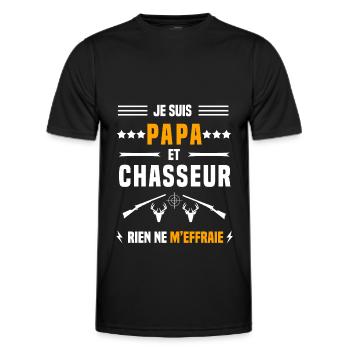 papa chasseur chevreuil rien ne m'effraie chasse - T-shirt sport Homme - noir - Devant - AI Model Male 178 dark (178cm)