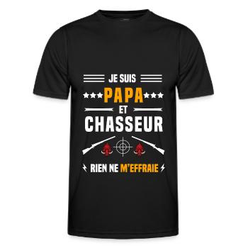 papa chasseur sanglier rien ne m'effraie chasse - T-shirt sport Homme - noir - Devant - AI Model Male 178 dark (178cm)