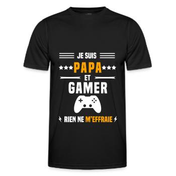 papa gamer rien ne m'effraie papa gaming - T-shirt sport Homme - noir - Devant - AI Model Male 178 dark (178cm)