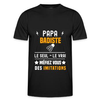 papa badiste le seul le vrai papa badminton - T-shirt sport Homme - noir - Devant - AI Model Male 178 dark (178cm)