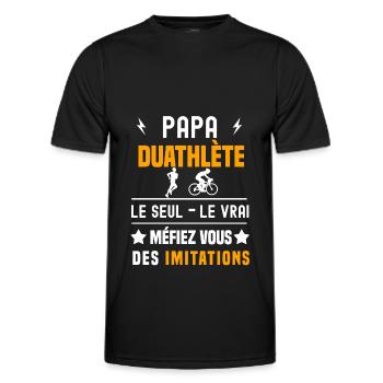 papa duathlète le seul le vrai papa duathlon - T-shirt sport Homme - noir - Devant - AI Model Male 178 dark (178cm)