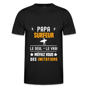 papa surfeur le seul le vrai papa surf - T-shirt sport Homme - noir - Devant - AI Model Male 178 dark (178cm)