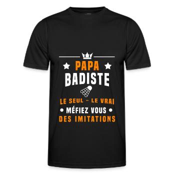 papa badiste méfiez vous des imitations badminton - T-shirt sport Homme - noir - Devant - AI Model Male 178 dark (178cm)