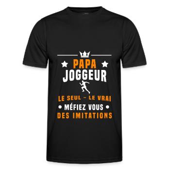 papa joggeur méfiez vous des imitations running - T-shirt sport Homme - noir - Devant - AI Model Male 178 dark (178cm)