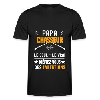 papa chasseur fusil le seul le vrai papa chasse - T-shirt sport Homme - noir - Devant - AI Model Male 178 dark (178cm)