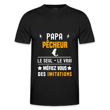 papa pêcheur le seul le vrai papa pêche - T-shirt sport Homme - noir - Devant - AI Model Male 178 dark (178cm)