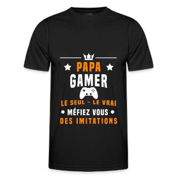 papa gamer méfiez vous imitations gaming - T-shirt sport Homme - noir - Devant - AI Model Male 178 dark (178cm)
