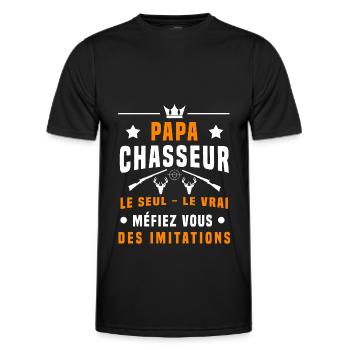 papa chasseur chevreuil méfiez vous imitations - T-shirt sport Homme - noir - Devant - AI Model Male 178 dark (178cm)