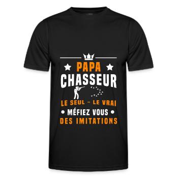 papa chasseur méfiez vous imitations chasse - T-shirt sport Homme - noir - Devant - AI Model Male 178 dark (178cm)