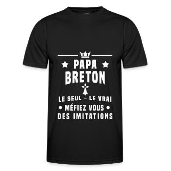 papa breton hermine humour méfiez vous imitations - T-shirt sport Homme - noir - Devant - AI Model Male 178 dark (178cm)
