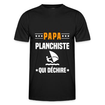 papa planchiste qui déchire papa planche à voile - T-shirt sport Homme - noir - Devant - AI Model Male 178 dark (178cm)