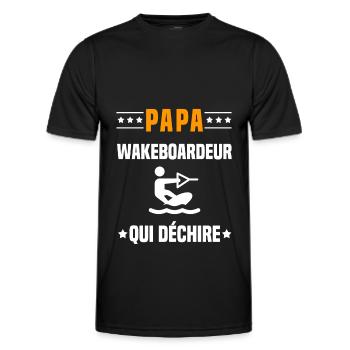 papa wakeboardeur qui déchire papa wakeboard - T-shirt sport Homme - noir - Devant - AI Model Male 178 dark (178cm)