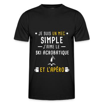 mec simple ski acrobatique et apéro - T-shirt sport Homme - noir - Devant - AI Model Male 178 dark (178cm)