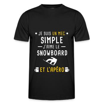 mec simple snowboard et apéro - T-shirt sport Homme - noir - Devant - AI Model Male 178 dark (178cm)