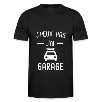 Je peux pas j'ai garage mécanicien voiture - T-shirt sport Homme - noir - Devant - AI Model Male 178 dark (178cm)