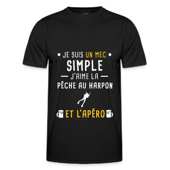 pêche harpon et apéro mec simple - T-shirt sport Homme - noir - Devant - AI Model Male 178 dark (178cm)