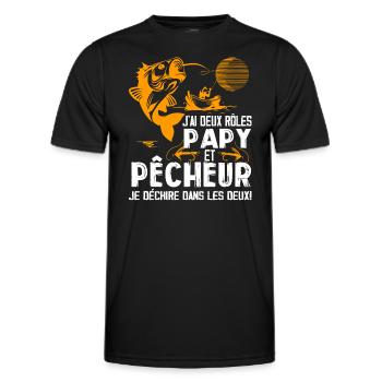 J'ai Deux Roles Papy Et Pêcheur Je Déchire Pêcheu - T-shirt sport Homme - noir - Devant - AI Model Male 178 dark (178cm)