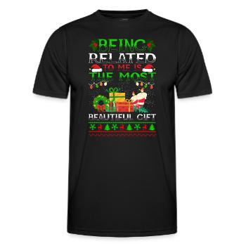 Being Related To Me – Lustiger Weihnachtsspruch - Männer Funktions-T-Shirt - Schwarz - Vorne - AI Model Male 178 dark (178cm)