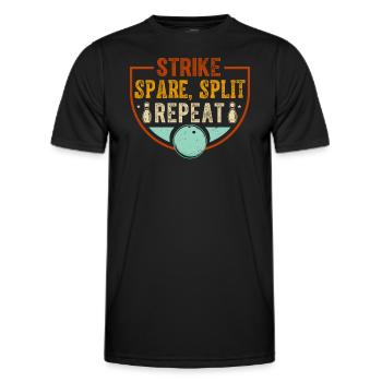 Bowling Oberteil - Strike Spare Split Repeat - Männer Funktions-T-Shirt - Schwarz - Vorne - AI Model Male 178 dark (178cm)