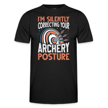 Dicton d’entraîneur de tir à l’arc - Exercice d’archer - T-shirt sport Homme - noir - Devant - AI Model Male 178 dark (178cm)