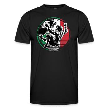 Grimpeur d’Italie – Escalade de bloc en détresse - T-shirt sport Homme - noir - Devant - AI Model Male 178 dark (178cm)
