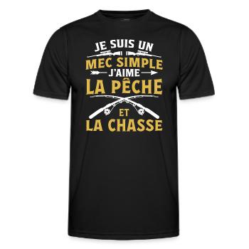 Je Suis Un Mec Simple J'aime La Pêche Et La Chasse - T-shirt sport Homme - noir - Devant - AI Model Male 178 dark (178cm)