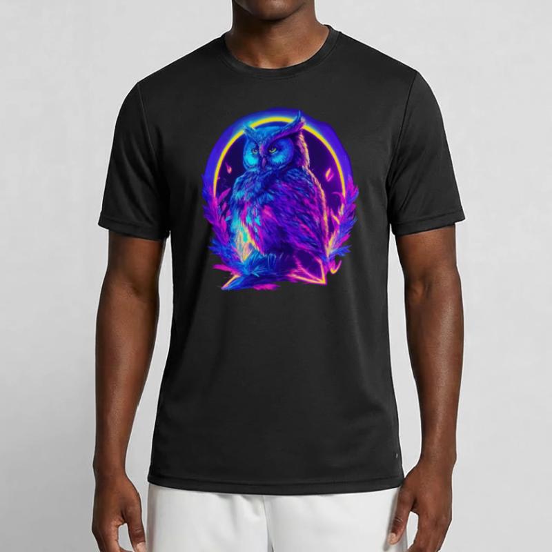 Mystisch leuchtende Eule Neon Synthwave Männer Funktions-T-Shirt