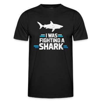 Ich kämpfte gegen einen Hai Lustige Verletzung Witz Sarkasmus - Männer Funktions-T-Shirt - Schwarz - Vorne - AI Model Male 178 dark (178cm)