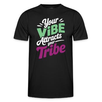 Votre vibration attire l’énergie positive de votre tribu - T-shirt sport Homme - noir - Devant - AI Model Male 178 dark (178cm)