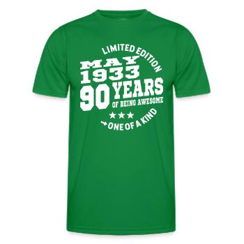 90 years old - birthday may 1933 - Men's Functional T-Shirt - kelly green - Front - AI Model Male 178 dark (178cm)
