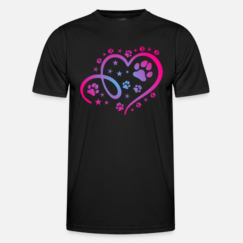 Herz mit Pfötchen und Sternen - Männer Funktions-T-Shirt - Schwarz
