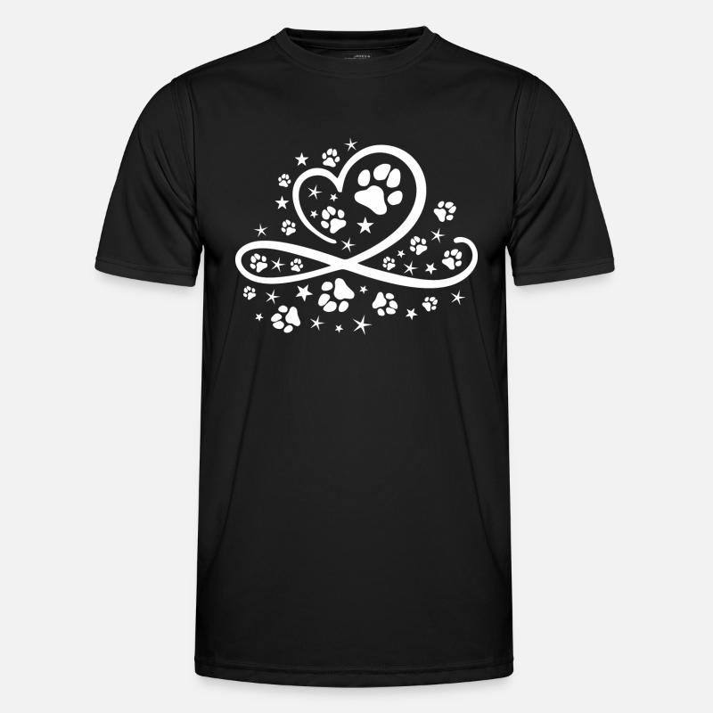 Herz mit Pfötchen und Sternen - Männer Funktions-T-Shirt - Schwarz
