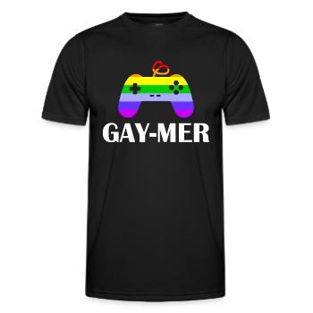 gay-mer, gay, joueur, jeux vidéo, manettes - T-shirt sport Homme - noir - Devant - AI Model Male 178 dark (178cm)