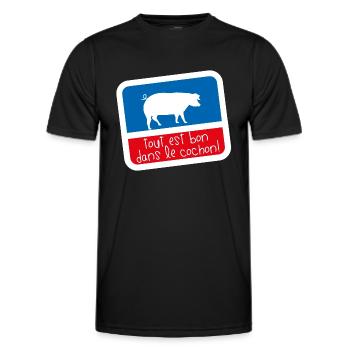 Bleu blanc rouge Humour tout est bon dans cochon - T-shirt sport Homme - noir - Devant - AI Model Male 178 dark (178cm)