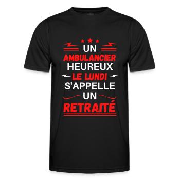 Un ambulancier heureux le lundi s'appelle retraité - T-shirt sport Homme - noir - Devant - AI Model Male 178 dark (178cm)