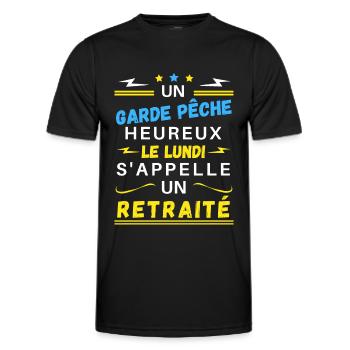 Un garde pêche heureux le lundi s'appelle retraité - T-shirt sport Homme - noir - Devant - AI Model Male 178 dark (178cm)