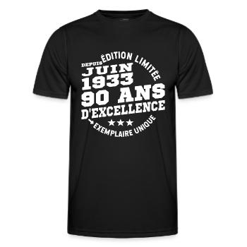 90 ans - né en juin 1933 - anniversaire 90 ans - T-shirt sport Homme - noir - Devant - AI Model Male 178 dark (178cm)