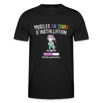 Muscles en Cours - Licorne Cadeau Fitness Humour - T-shirt sport Homme - noir - Devant - AI Model Male 178 dark (178cm)