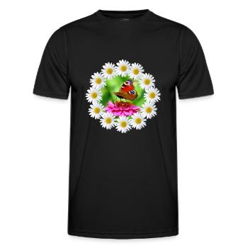 Marguerite Pink Flower Butterfly Flower Pattern - Men's Functional T-Shirt - black - Front - AI Model Male 178 dark (178cm)