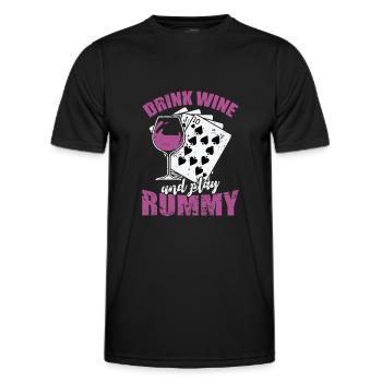 Drink Wine and play Rummy Card Game Romme - Men's Functional T-Shirt - black - Front - AI Model Male 178 dark (178cm)