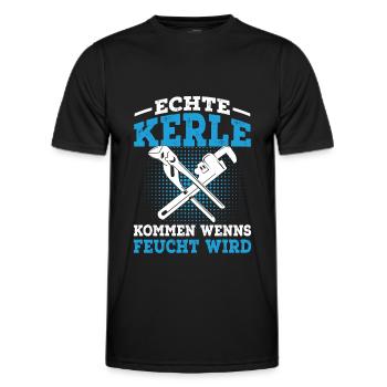 Klempner lustiger Spruch Feucht Installateur - Männer Funktions-T-Shirt - Schwarz - Vorne - AI Model Male 178 dark (178cm)