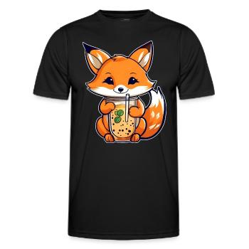 Cute Fox with Bubble Tea - Men's Functional T-Shirt - black - Front - AI Model Male 178 dark (178cm)