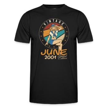 Millésime 2001 - Né en Juin 2001 - T-shirt sport Homme - noir - Devant - AI Model Male 178 dark (178cm)