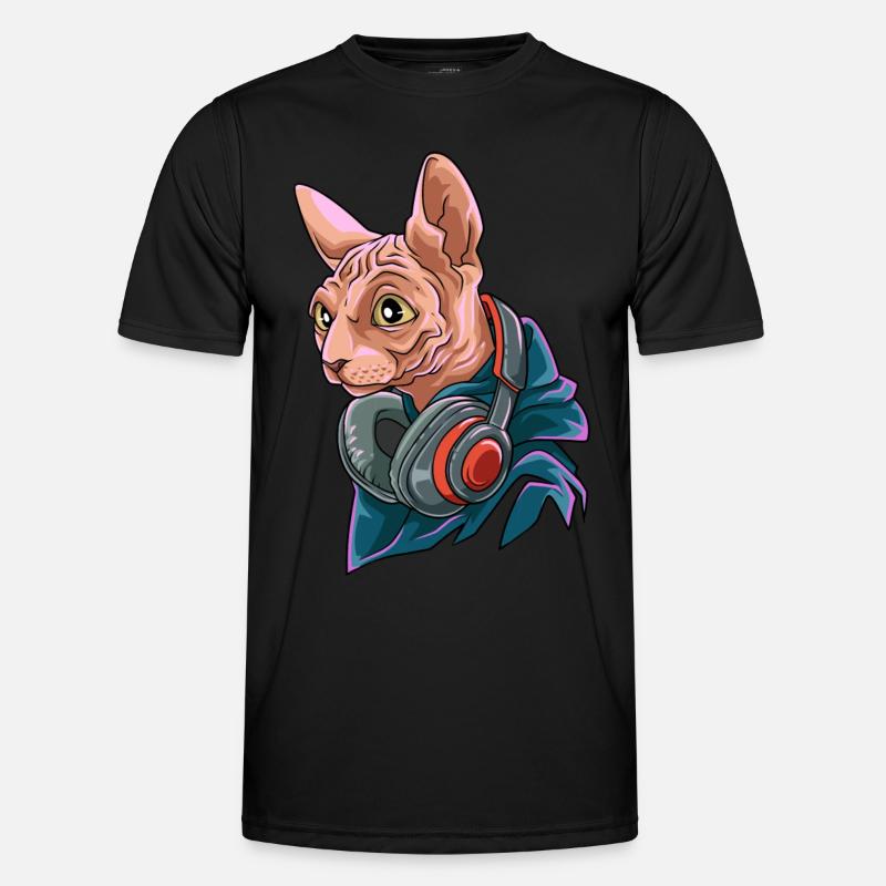 Coole Nacktkatze mit Kopfhörer - Männer Funktions-T-Shirt - Schwarz