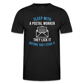 Amerikanischer Postangestellter schläft mit einem Postboten - Männer Funktions-T-Shirt - Schwarz - Vorne - AI Model Male 178 dark (178cm)