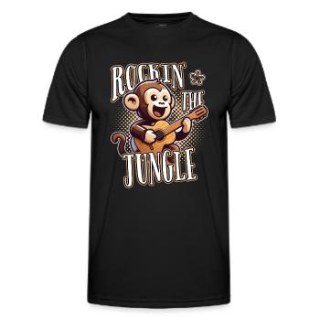 Rockin The Jungle Funny Monkey Joue de la guitare - T-shirt sport Homme - noir - Devant - AI Model Male 178 dark (178cm)
