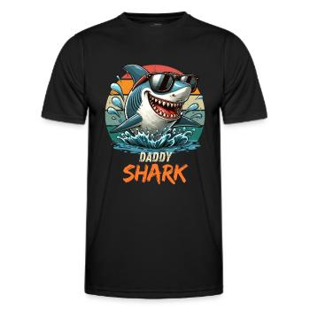 Father Father's Day Shark Daddy Shark Sea Holiday Funny - Men's Functional T-Shirt - black - Front - AI Model Male 178 dark (178cm)